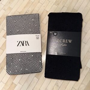 J. Crew Crystal-embellished tights AND Zara Rhinestone Fishnet tights